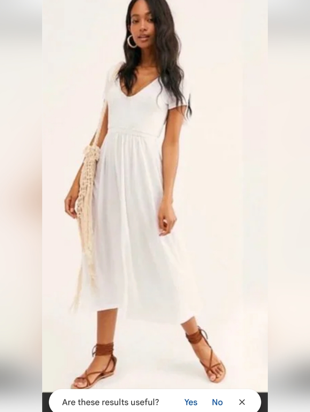 Free People White V-Neck Midi Dress